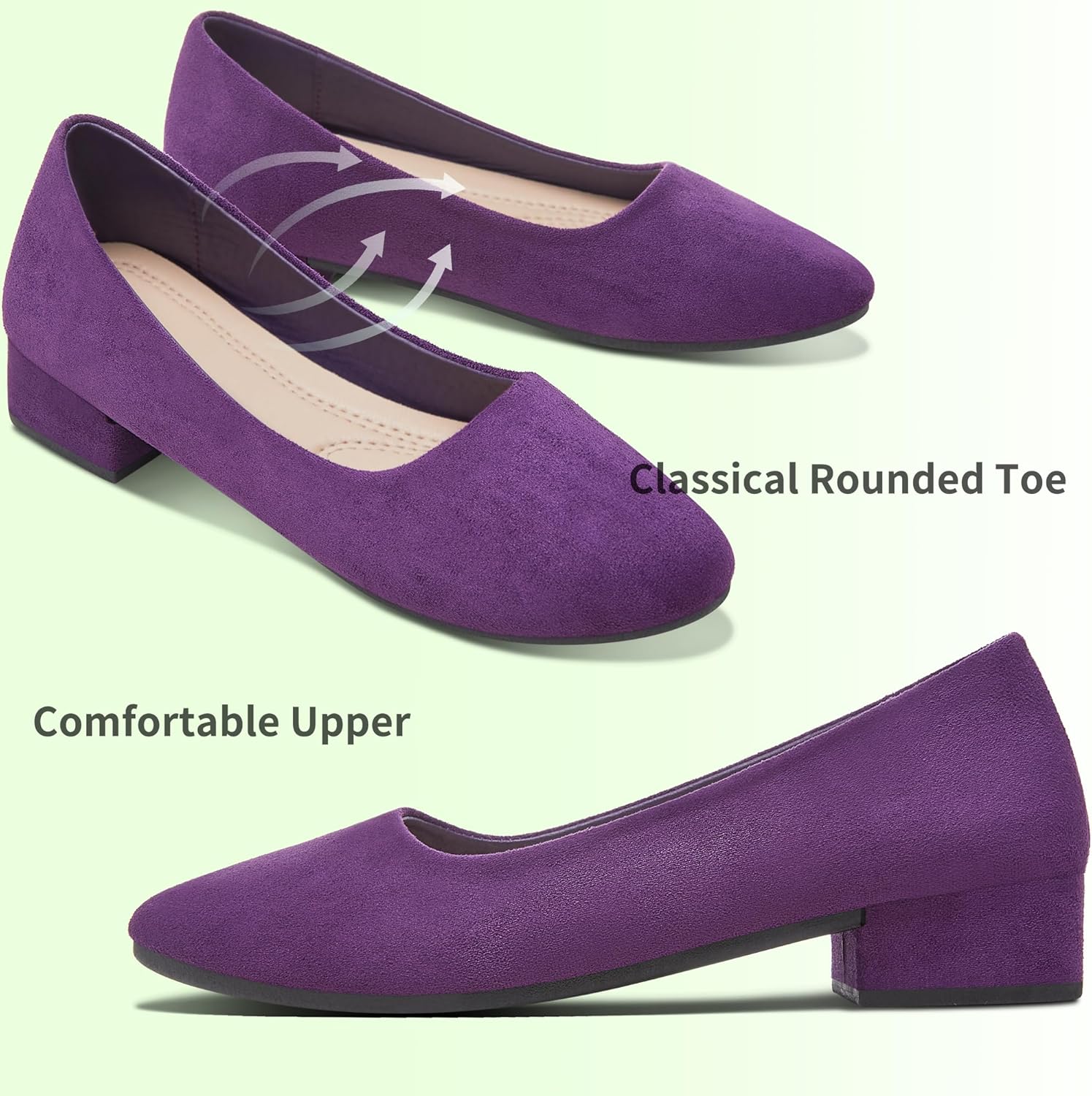 AISFAES Women Pumps Low Chunky Rounded Toe Heels Healed Dress Pumps Elegant Wedges Working Shoes - Image 6