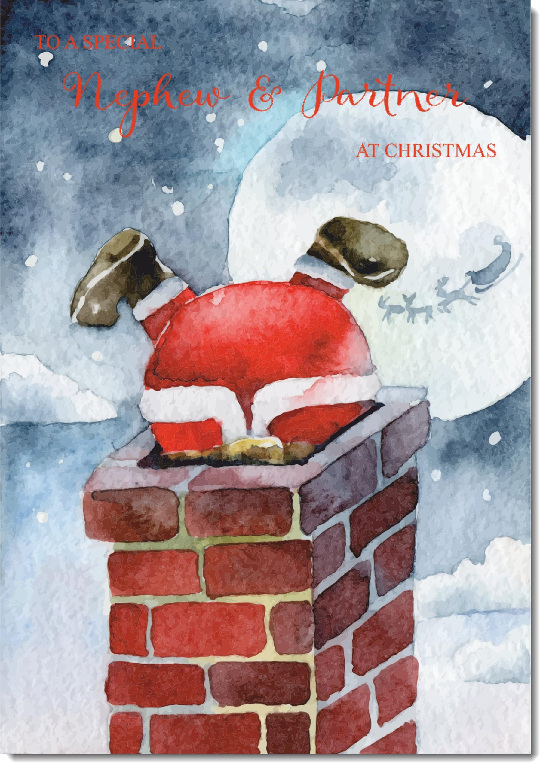 doodlecards Nephew and Partner Christmas Card Santa Chimney Large A4 Size Christmas Card for Nephew & Partner with Plain Envelope — image 1