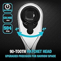 Vista 5 de DURATECH Trinquete de mango extra largo de 1/2 pulgada, llave de trinquete de 90 dientes con mango de 15 pulgadas y cabeza cerrada