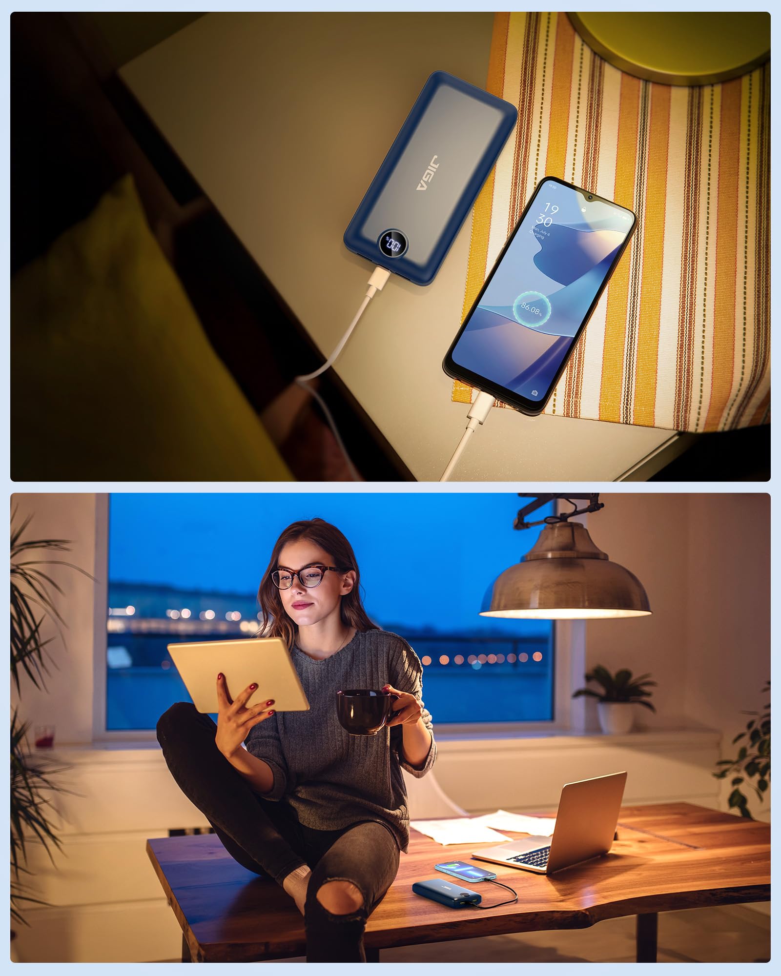 Batterie Externe 27000mAh, 22,5W Power Bank PD20W USB-C Charge Rapide Chargeur Portable pour Smartphone