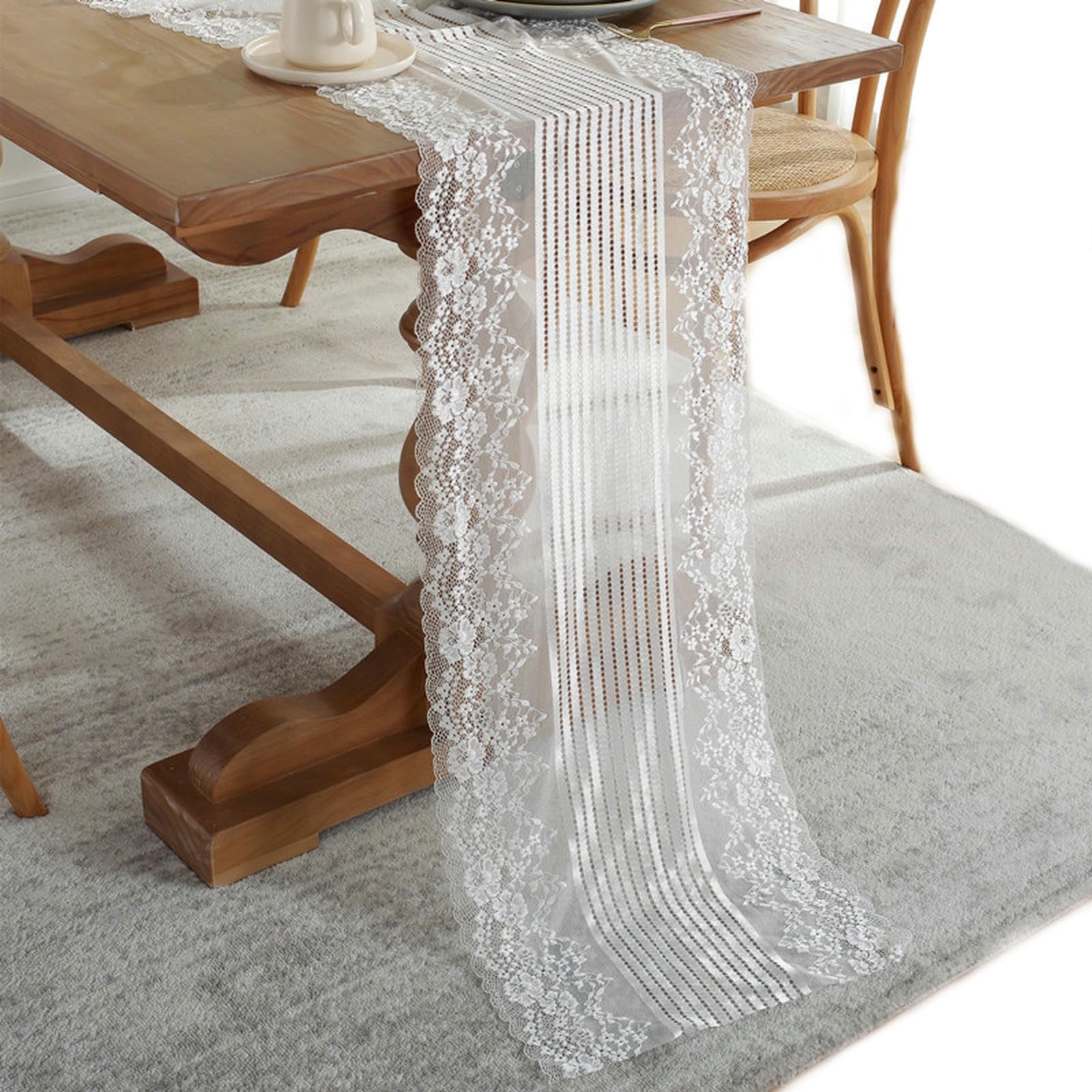 Tovaglie Decorazione di Nozze Runner da Tavola in Pizzo Romantico Francese Bianco E Nero-bianco-300 Cm Lunghezza