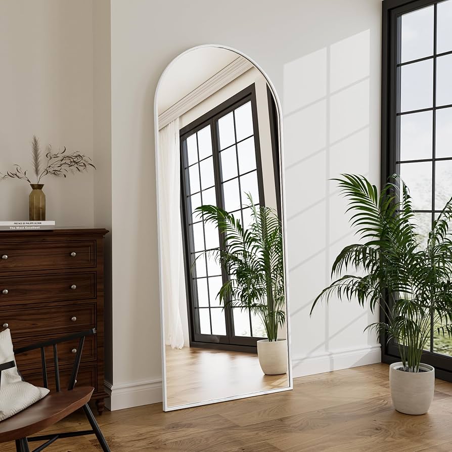 Floor Length Mirror, 71"x26" Arched Full Length&Standing Hanging or Leaning&Freestanding Full Body Mirrors, Wall Mounted Mirror with Thin Aluminum Frame (White)