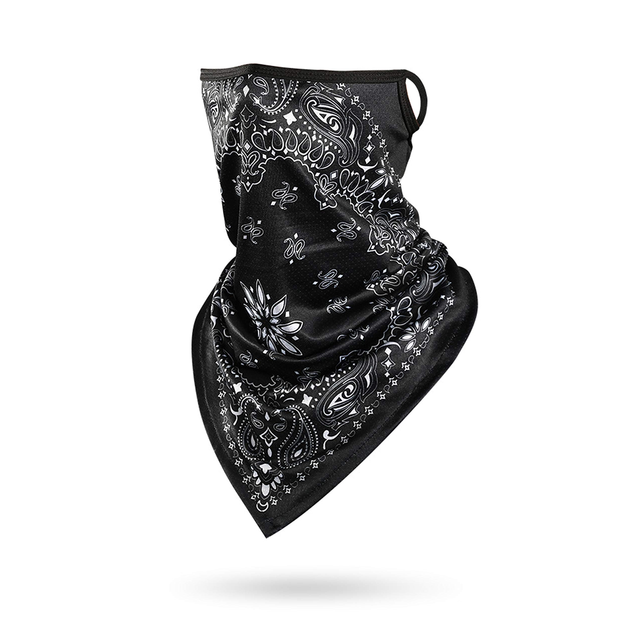 POLESITTER Ear Loops Face Shiled Mask, Breathable Washable Neck Scarf, Black Cloth for Adults