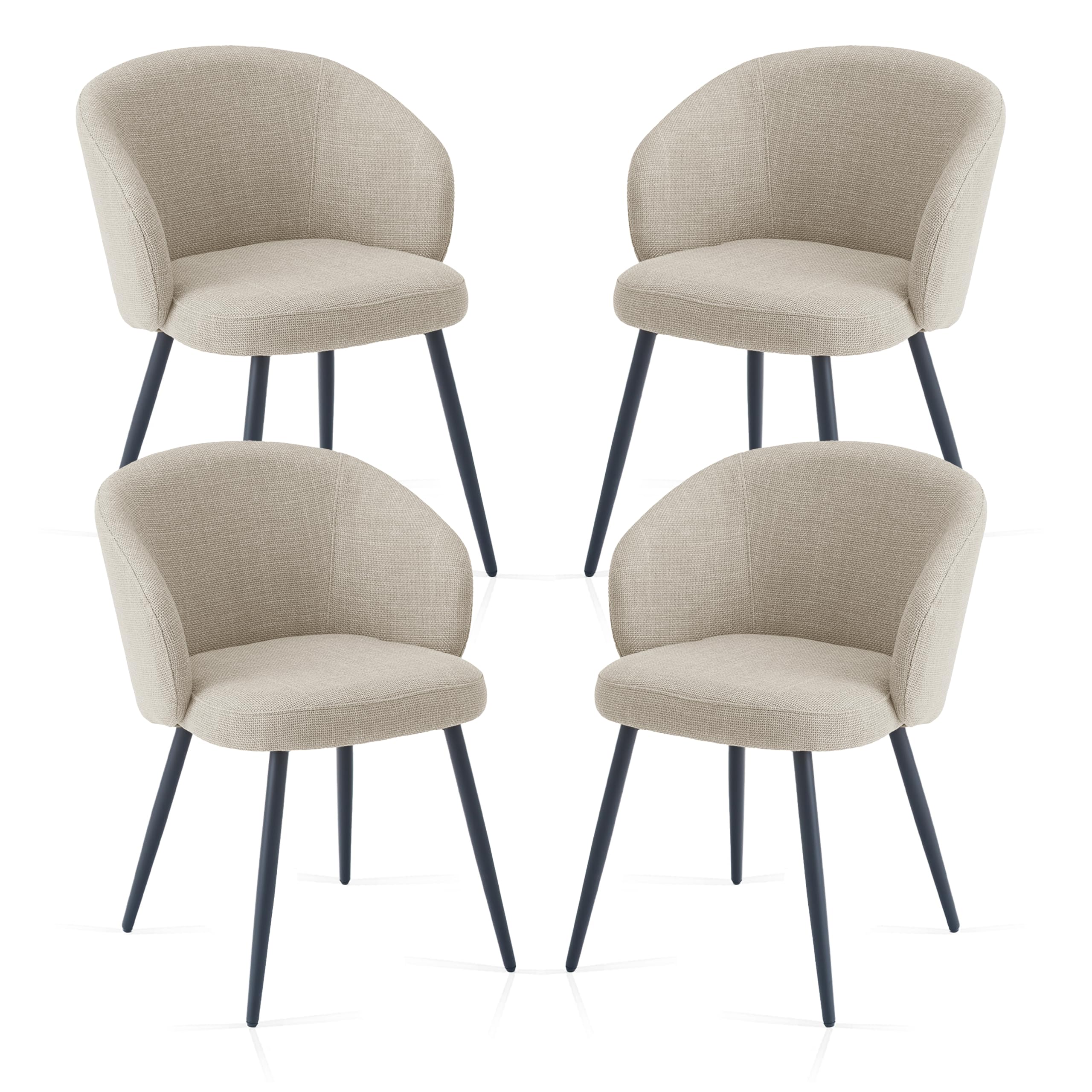 Weegstok Set of 4 Chunky Weave Fabric Upholstered Dining Chairs with Arms and Metal Legs for Dining Room, Kitchen, Living Room, Home Office (4, Beige)