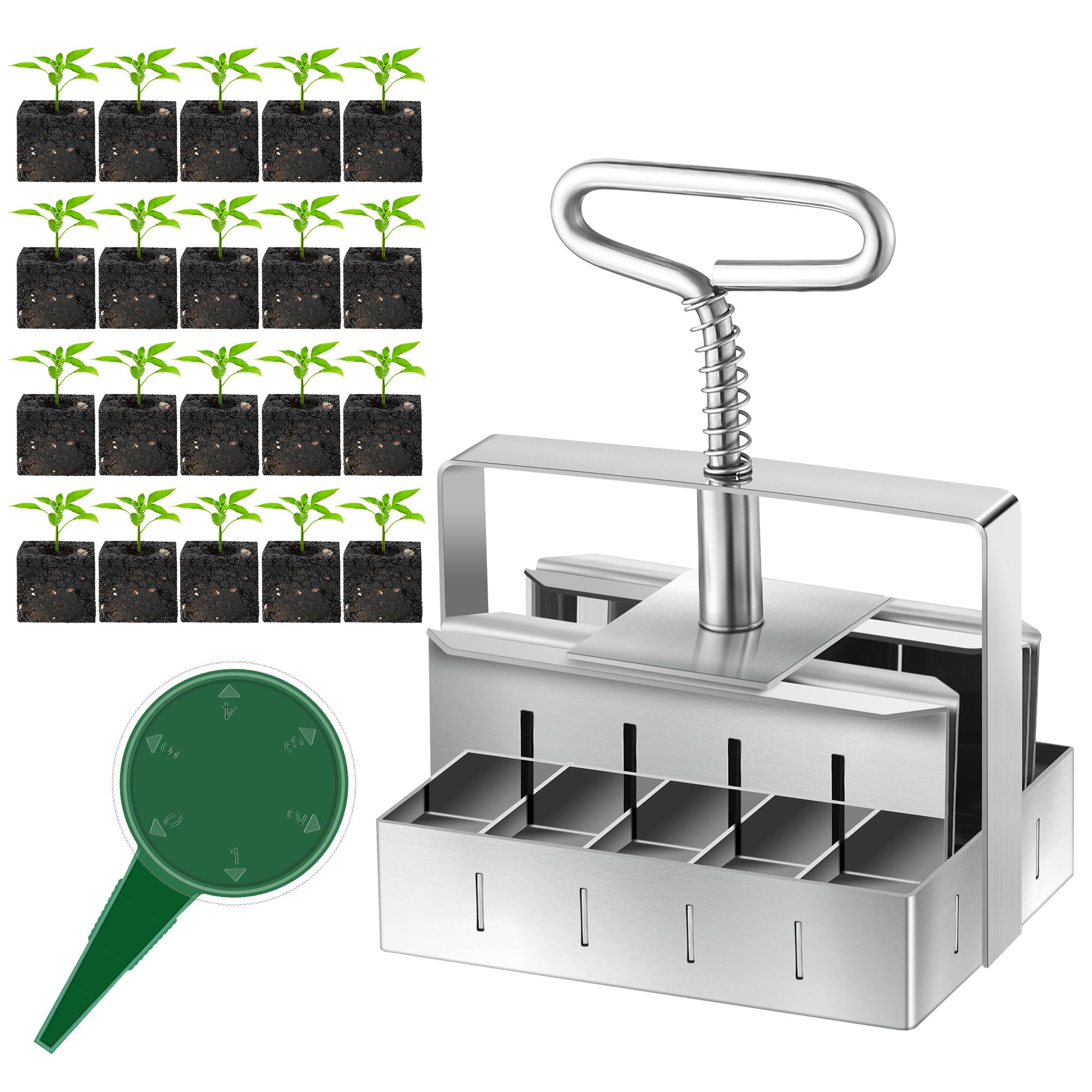 Dreyoo Soil Block Maker 20 Hand Held, 3/4 Inch Soil Blocking Tool for Seed Starting, Manual Seed Blocker with Seed Dispenser, Garden Potting Soil for Indoor Outdoor Plants