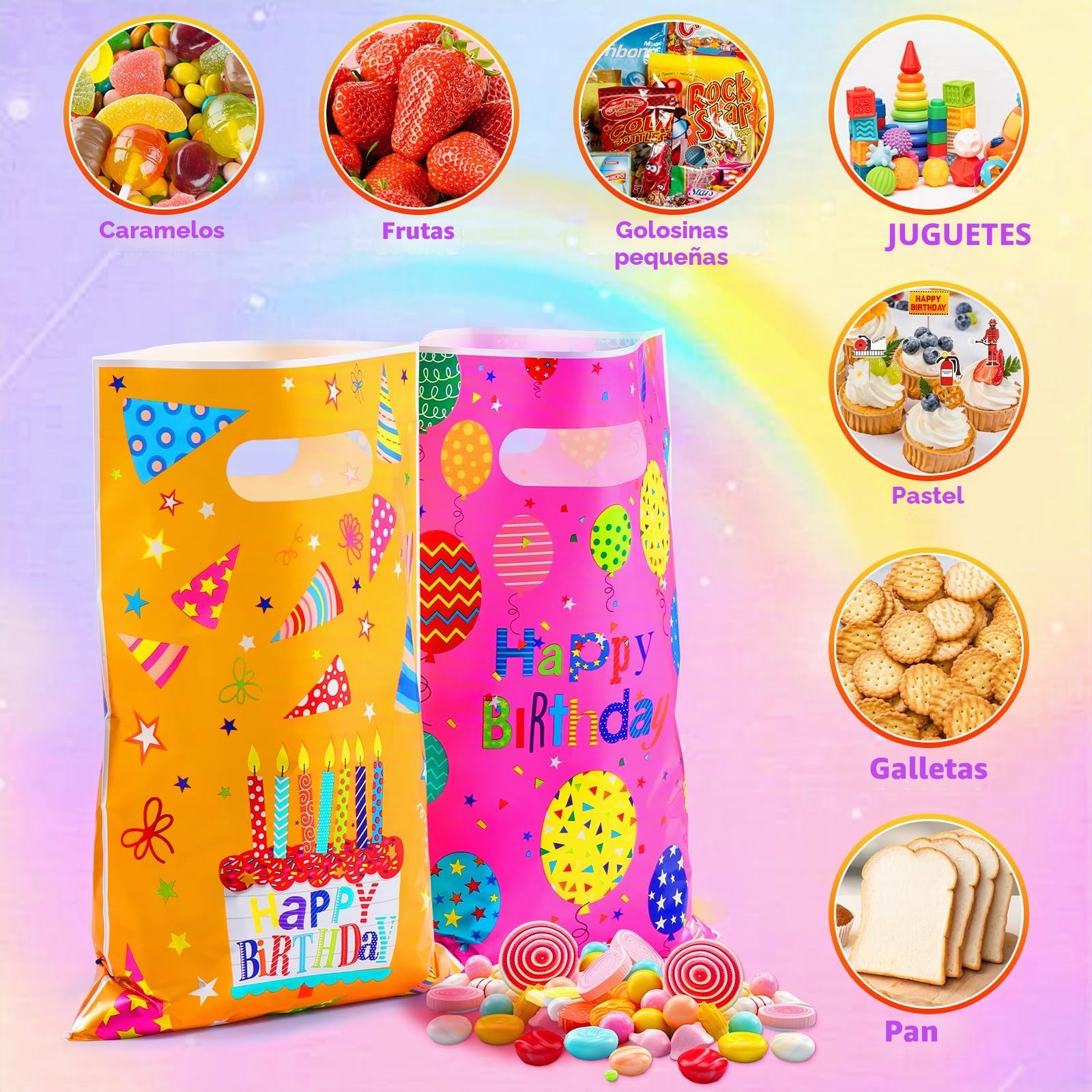 Brencco 50 Piezas Bolsas Cumpleaños Infantil, Bolsas Regalo para Cumpleaños, Fiestas y Regalos Plastico de 4 Colores 16.5×25 cm
