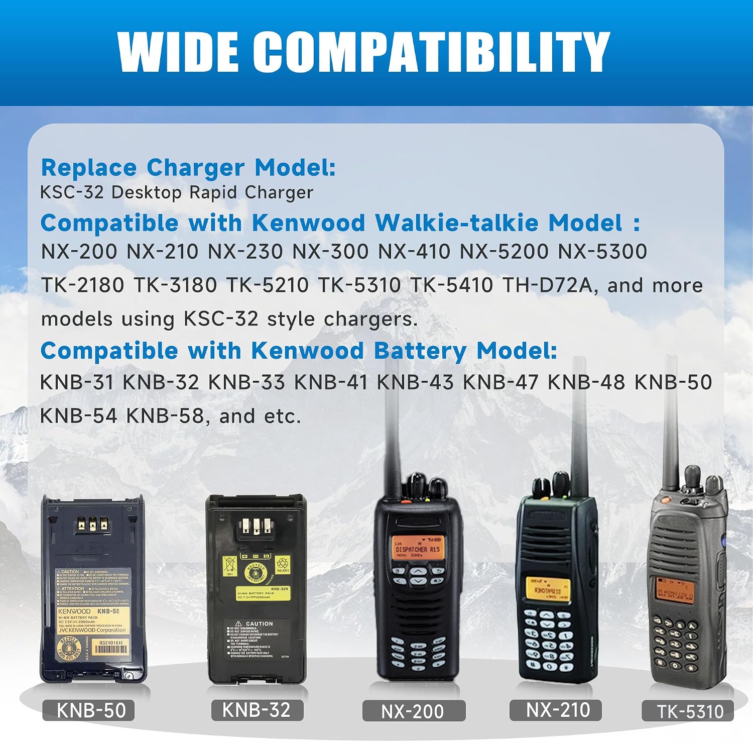 KSC-32 Rapid Desktop Charger Compatible with Kenwood NX-5200 NX-5300 NX-5400 NX-210 NX-300 TK-2180 TK-3180 TK-5210Two Way Radios, Fits KNB-33L KNB-47L KNB-48L KNB-31 KNB-32, US Plug