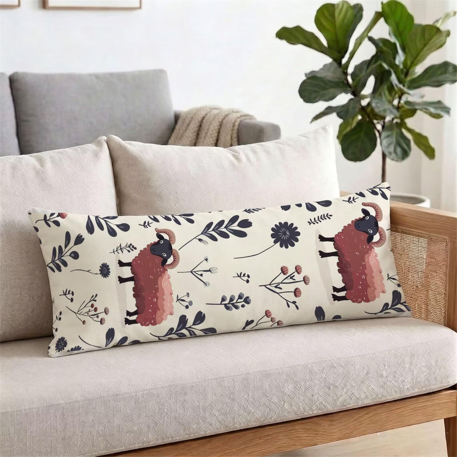 Funda de Almohada 60 x 180 cm Animal Protector Almohada 180 cm con Cremallera Invisible, Lino Durable y Transpirable Pillow Case Largas Beige Impresión a Doble Cara para Cama, Sofá y Dormitorio dg-484