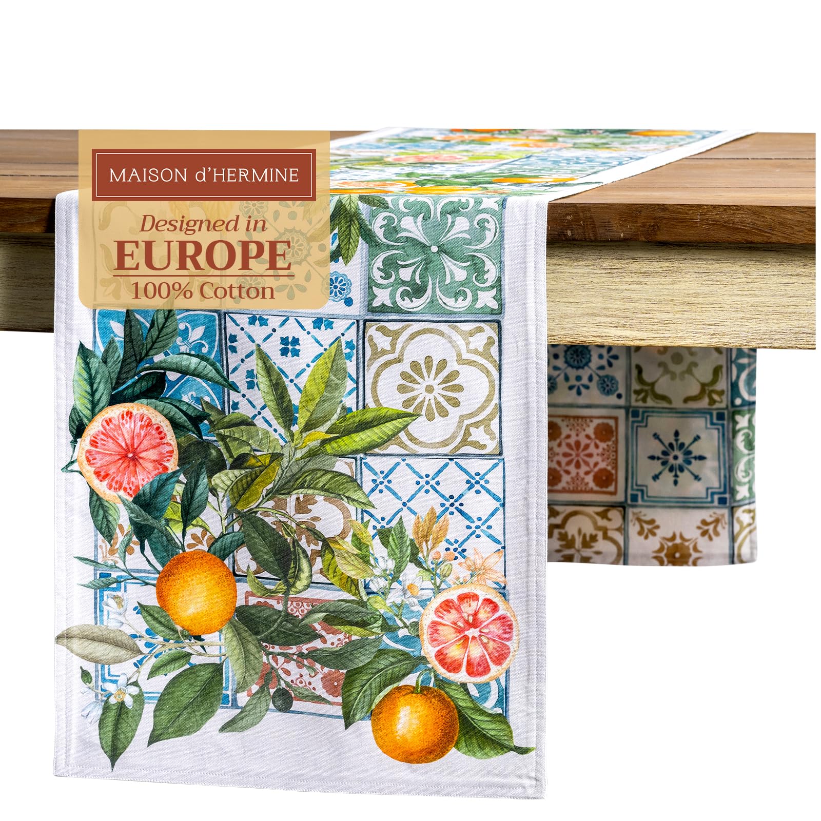 Maison d' Hermine Table Runner 100% Cotton Double Layer Table Runners 108 inches Long Decorative for Home Kitchen Dining Party Baby Shower Wedding Bridal Shower Spring Summer (Agrume, 14.50" x 108")