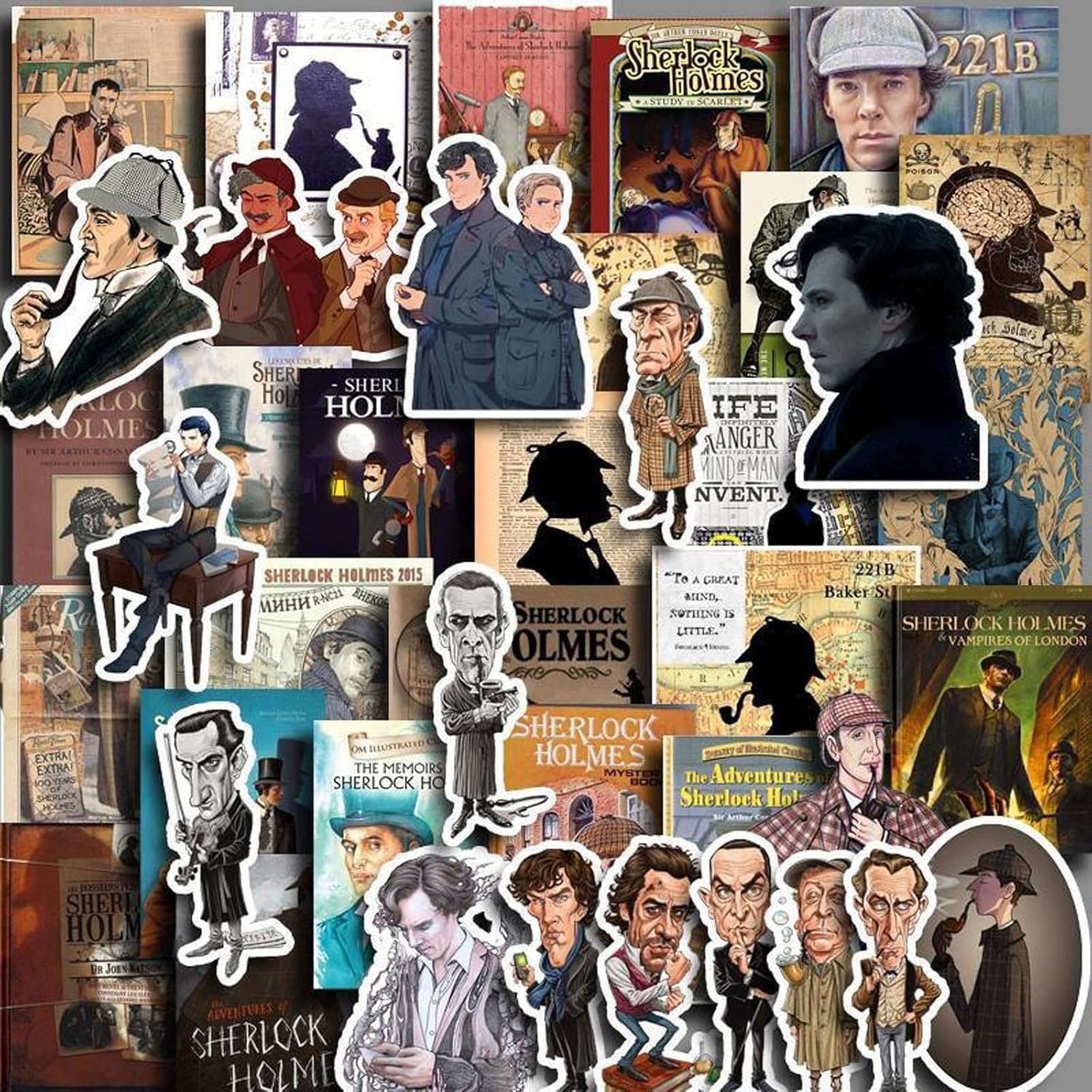 Psl Multicoloured 40 Pcs Sherlock Holmes Stickers|Sherlock Holmes Waterproof Vinyl Stickers For Water Bottles Laptop Car Bicycle Motorcycle Refrigerator Luggage Cup Computer Mobile Phone Locker Skateboard Decals