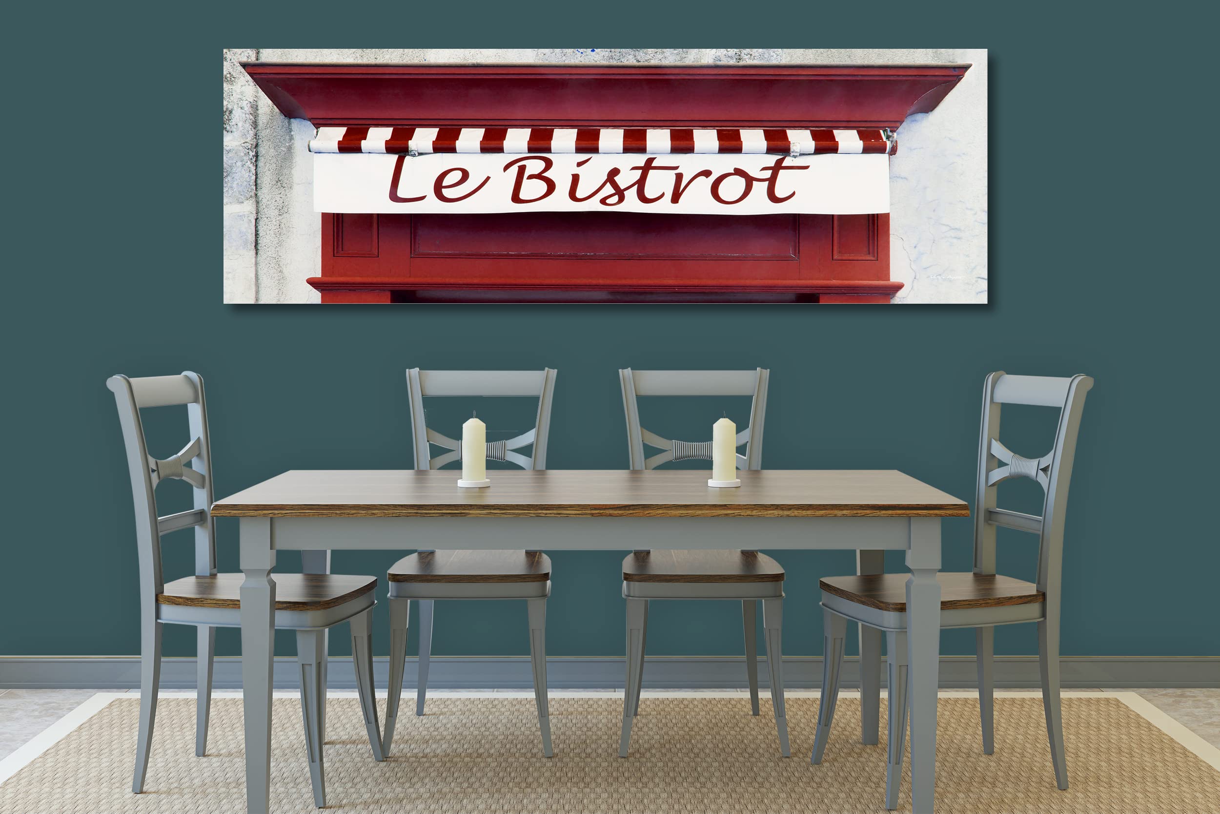 Glücksvilla - Bistrot rot (Acrylglas-Bild 5 mm, 150 x 50 cm) | div. Maße - aus DE - Kunstdruck XXL Deko Wandbild quer - Bistro Restaurant Bar Frankreich Paris