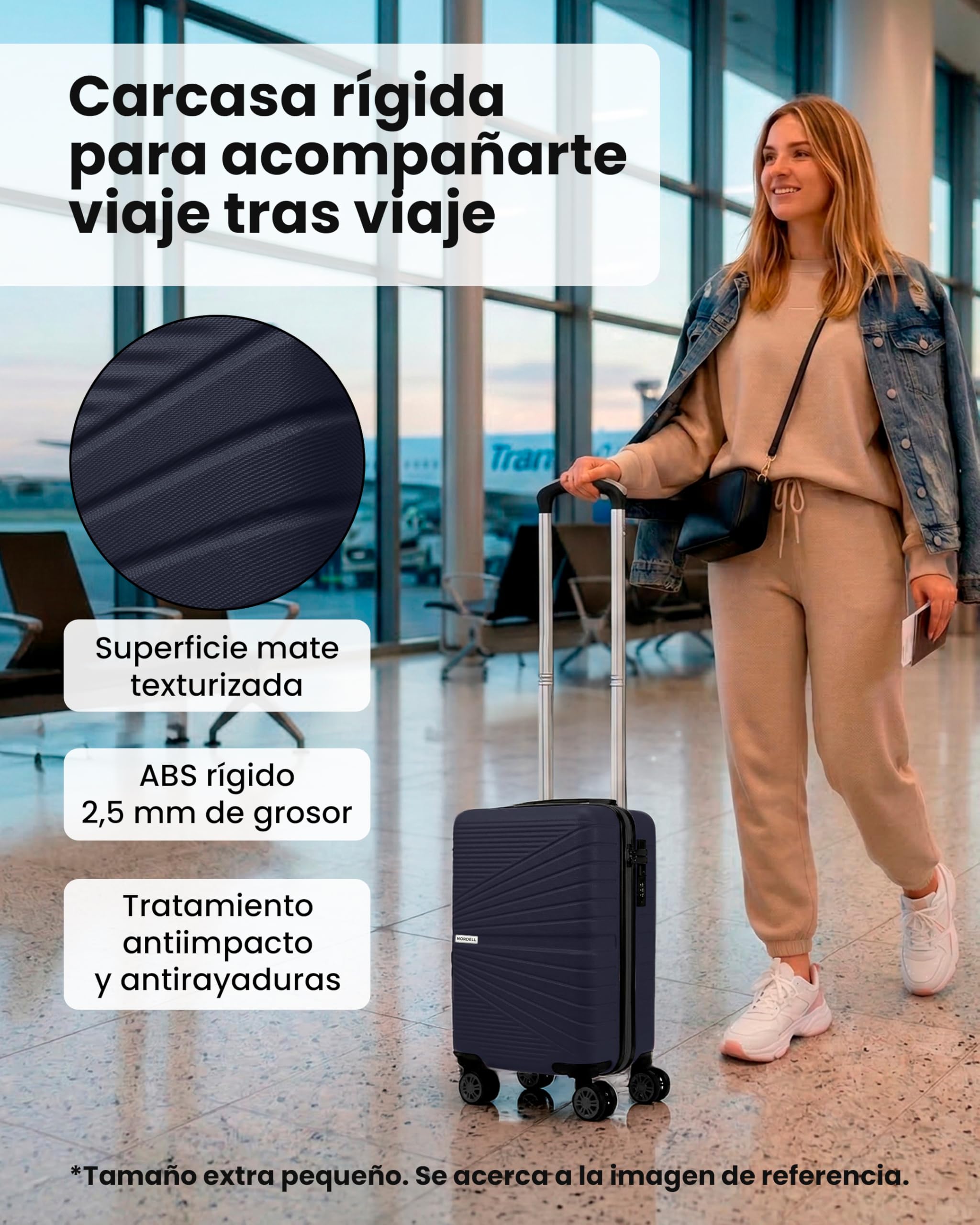 unycos - Maleta de Cabina Rígida de ABS【20L】 40×25×20 cm | Equipaje de Mano Compacto, 4 Ruedas 360° Extraíbles, Cerradura Integrada, Asa Telescópica y Compartimentos Organizadores (Azul Oscuro, Lite)