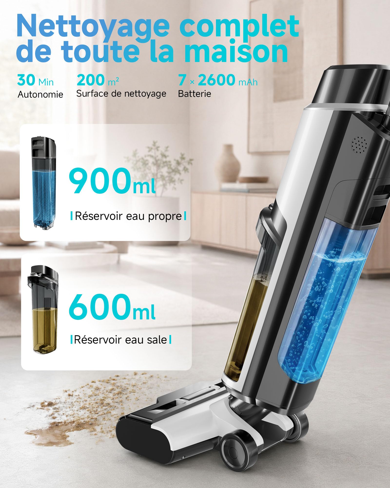 Hearten Aspirateur Laveur 25000Pa à Eau Électrolysée, avec Guidage Vocal.