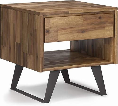 Miniatura 12 de SIMPLIHOME Lowry - Mesa auxiliar cuadrada de madera de acacia maciza y metal, de 22 pulgadas de ancho, moderna, industrial en marrón envejecido café