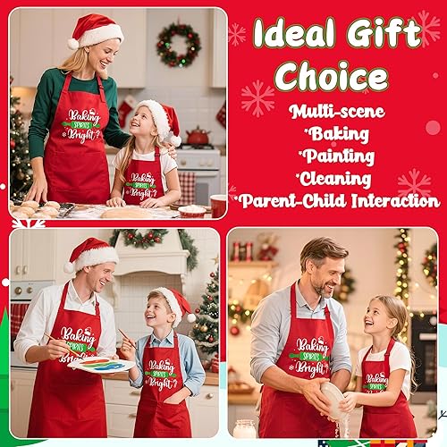 Miniatura 6 de R HORSE Juego de 2 piezas de disfraz de delantal de Navidad para adultos, delantal de cocina ajustable para mamá y yo con 2 bolsillos, regalo a