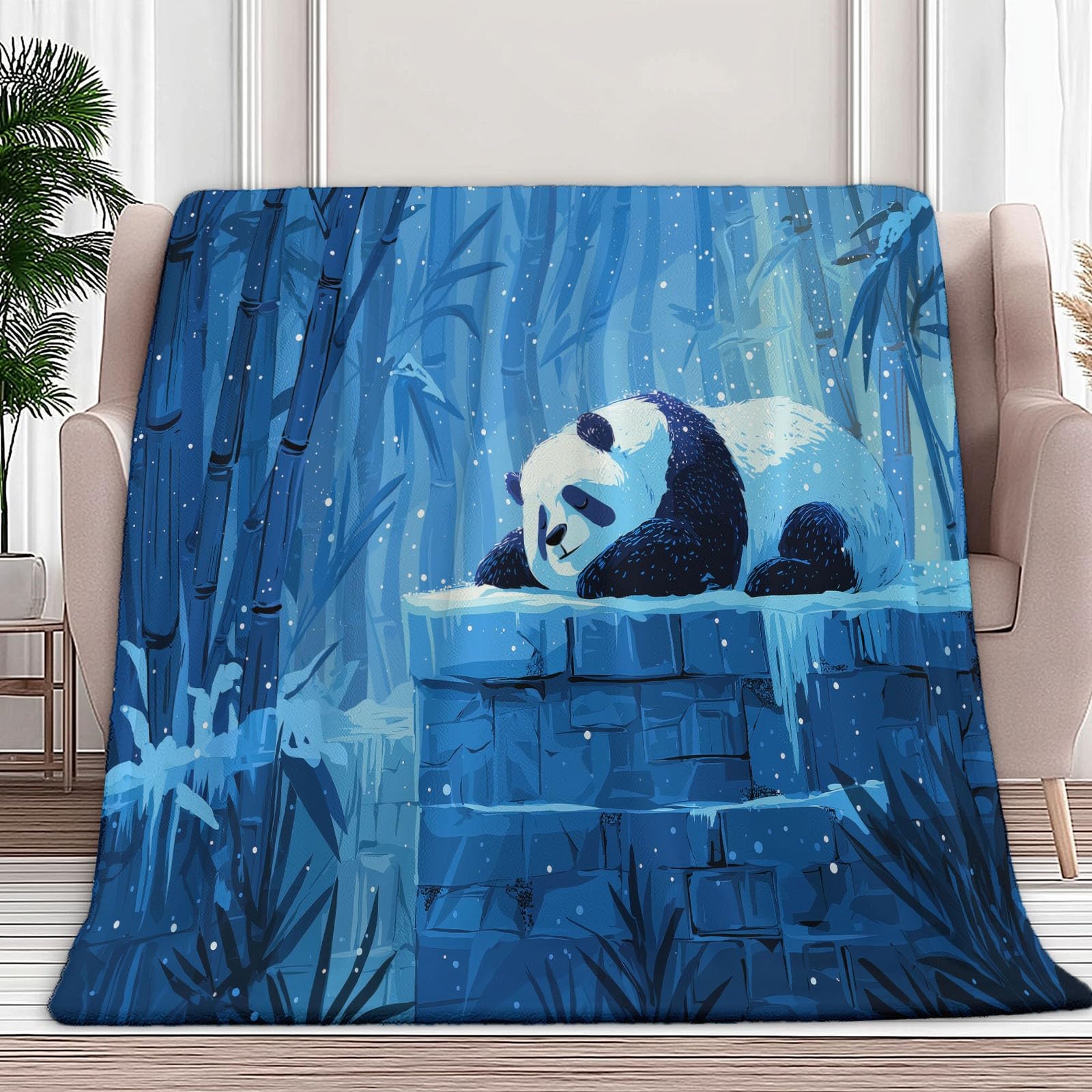 Plaid Couverture Polaire Dessin Animé Animal Panda Bambou 220x240 cm Plaid Lit Jete de Canape Flanelle, Couverture Cadeau Doux Chaud et Duveteuse, pour Toutes Les Saisons