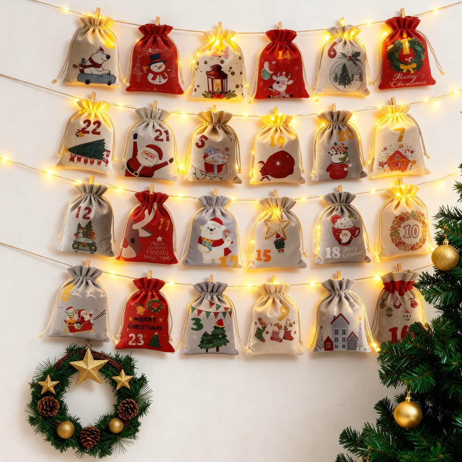 Adventskalender 2025 Kinder BoriYa Adventskalender Zum Befüllen - Samtbeutel Stoff Weihnachtskalender 2025