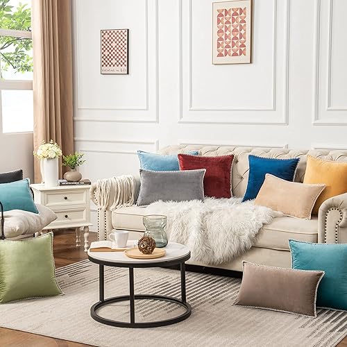 Miniatura 9 de GAWAMAY Juego de 2 fundas de almohada rectangulares de terciopelo de 12 x 20 pulgadas  12.0 x 20.0 in., fundas decorativas de apoyo lumbar para