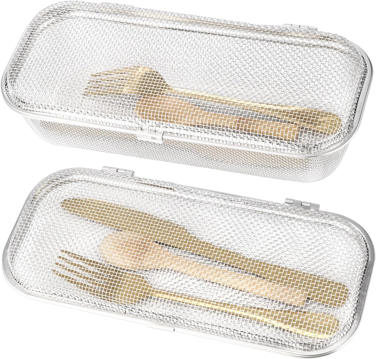2 Pcs 304 Stainless Steel Dishwasher Basket for Small Items, Utensil Mesh Drain Silverware Holder for Scoops, Forks, Chopsticks Cleaning, 10.4 x 4.5 x 3 in, 10.4 x 4.5 x 1.4 in