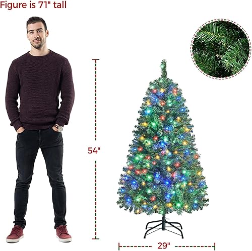 Miniatura 3 de Yaheetech Árbol de Navidad artificial de abeto preiluminado de 4.5 pies con 150 luces LED multicolor y 324 puntas de ramas y soporte de metal para