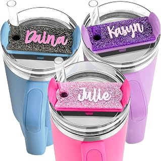 Personalized Stanley Cup Name Plate for Lids - Custom Name Tag for 30 40 20 Oz Tumblers, Stanley Cup Accessories, Tumbler Lid Topper Customize Gilttering Name Tag for Stanley Quencher H2.0