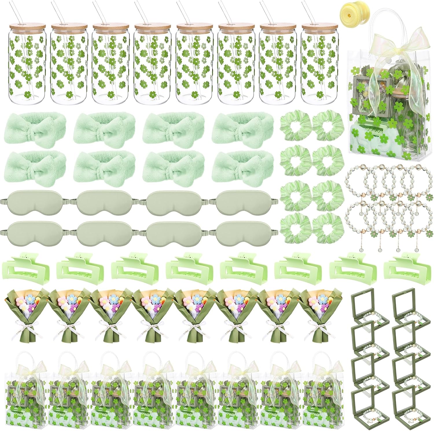 Vesici 8 Set Spa Sleepover Party Supplies Bulk Women,Cherry Blossoms,Green