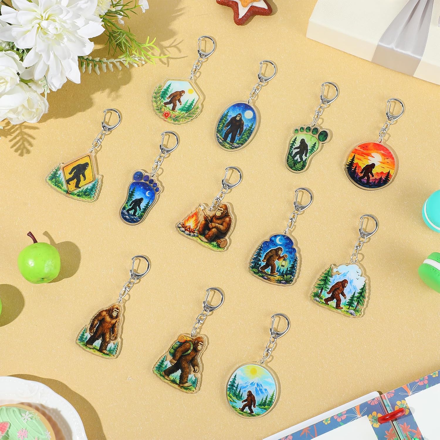 24 Pcs Sasquatch Gifts Bigfoot Keychain Keyring Sasquatch Cryptid Party Supplies Gifts Lucky Keychain for Backpacks Camping Hunting Party Favors Fun Bigfoot Gift for Outdoor Fans