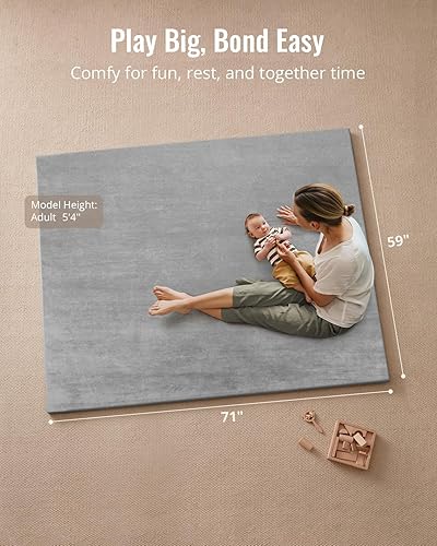 Miniatura 6 de Blissful Diary 1.3" Thick Baby Play Mat, 71x59 Playpen Mat with Removable & Washable Cover, Extra Large Crawling Rug for Floor, Foam Cushion &