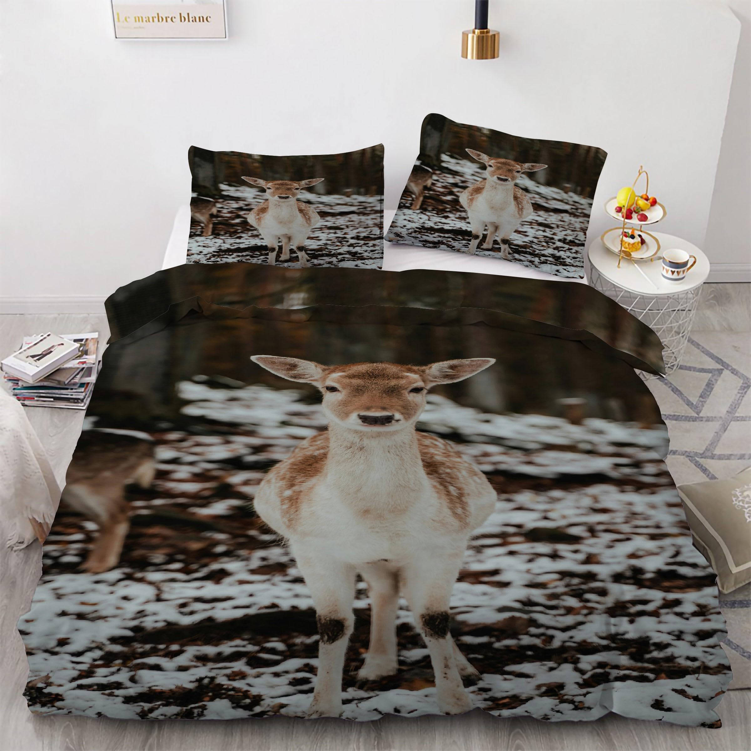 Housse de couette neige 160x200 pour une ambiance chalet de montagne chaleureuse