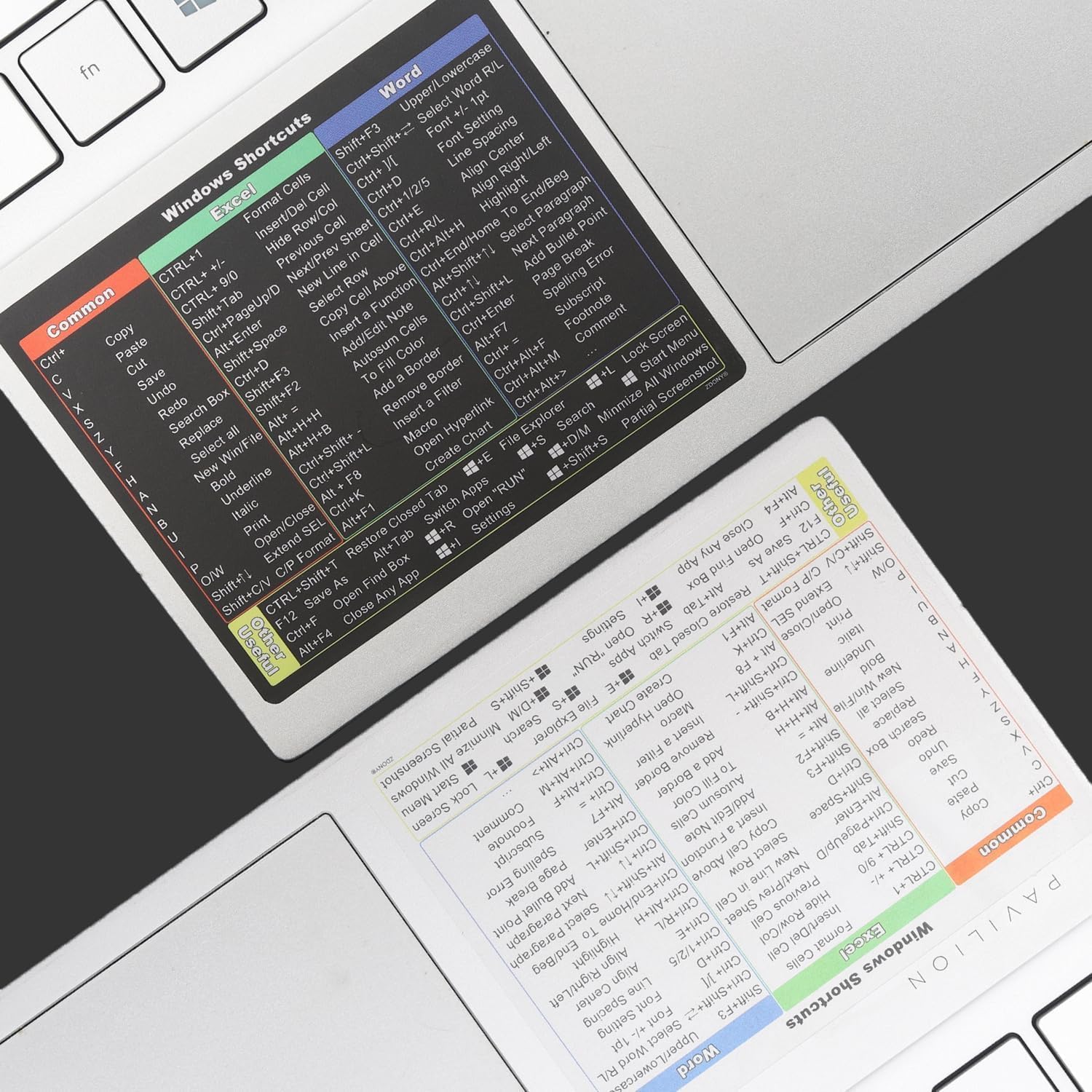 4 Pack Word/Excel Windows Shortcut Sticker, Reference Guide Keyboard Shortcut Sticker, Work from Home Essentials, Excel Shortcuts Cheat Sheet Laminated & No-Residue Vinyl(Black/White)