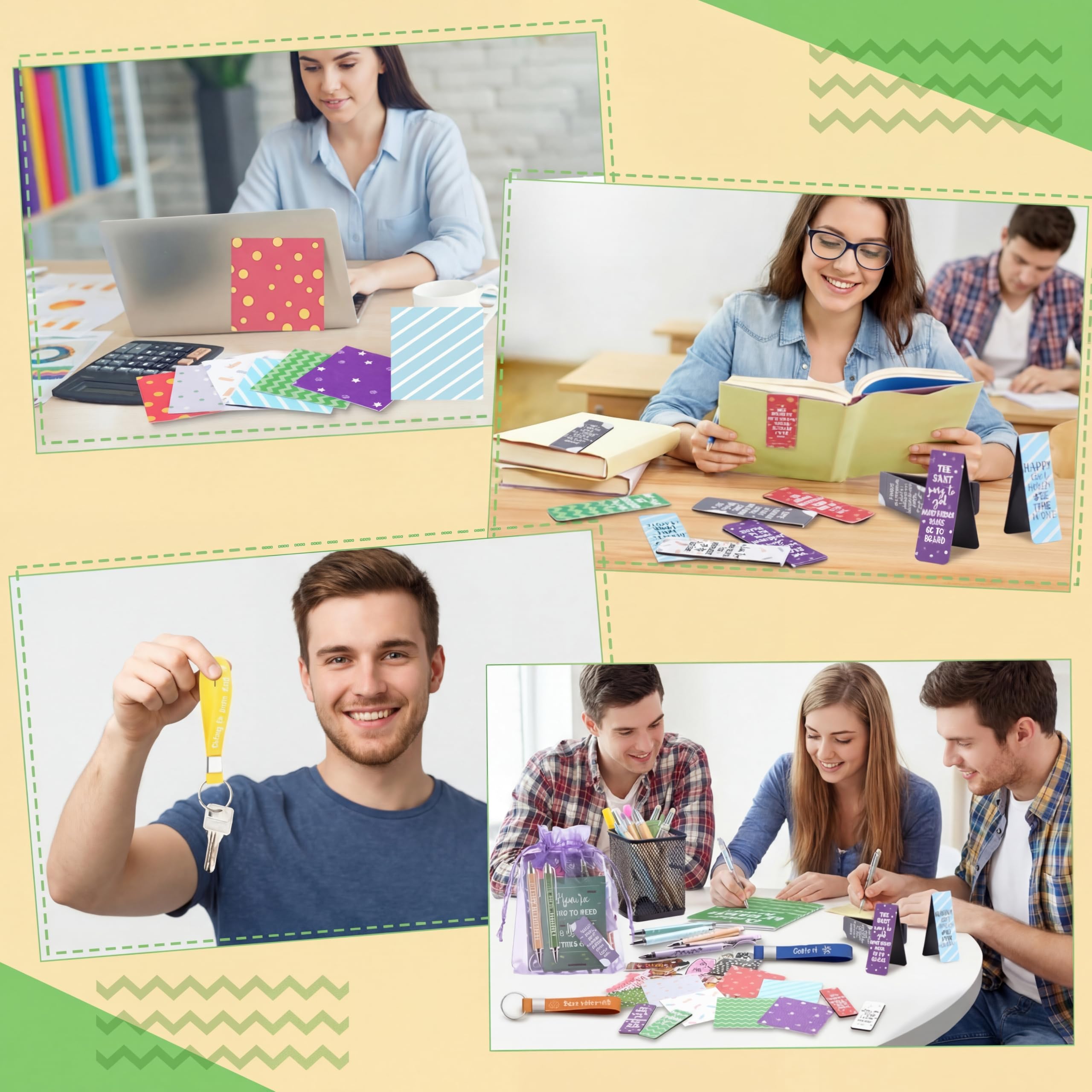 Pasimy 218 piezas de artículos de papelería inspiradores, mini bloc de notas motivacionales, marcadores para libros, calcomanías para aliviar el estrés, llaveros de silicona inspiradores para niños y