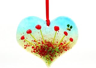 Poppy heart, Red flowers light catcher with bee, heart shaped, hanging decoration, new home gift, summer meadow, sun catcher, uplifting gift