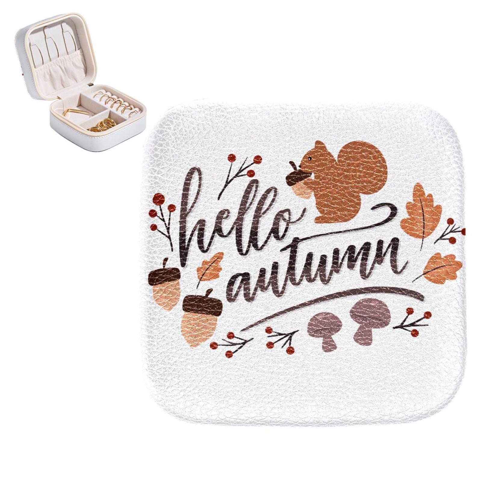 Boîte à bijoux en cuir PU Hello Autumn Squirrel avec gland - 01
