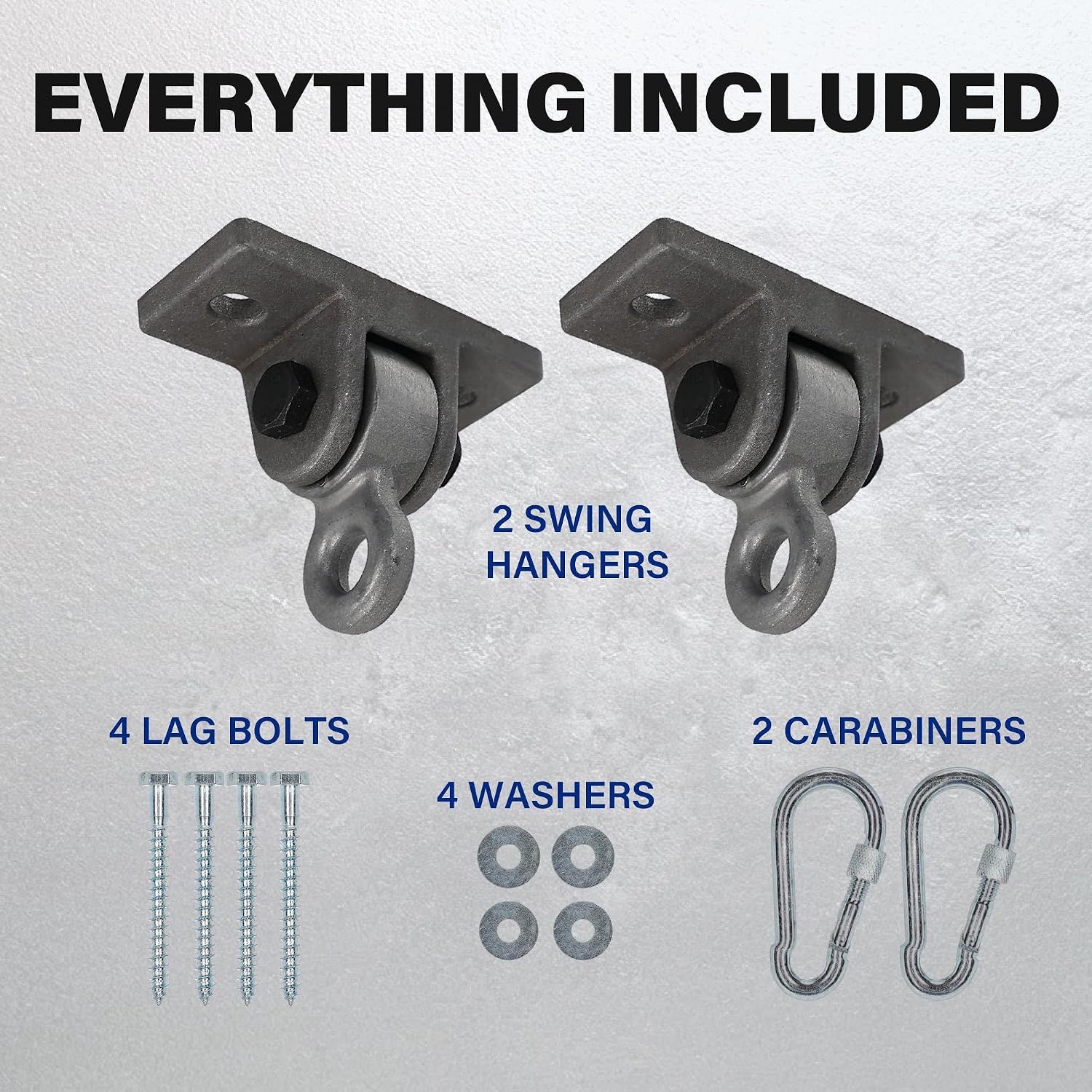 Squirrel Products Heavy Duty Swing Hangers, Silver, Set of 2 | Swivel Bearing Hooks, Carabiners & Hardware Included, Fits 4x4 & 4x6 Beams, For Swing Sets, Porch Swings, Yoga & Trapeze
