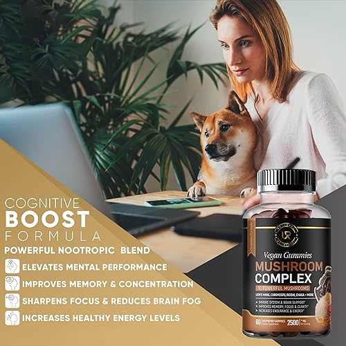 Miniatura 3 de Gomitas de hongos  Suplemento de 10 hongos  2500 mg  Cola de pavo, Chaga, Reishi, Cordyceps y melena de león, extractos orgánicos de hongos,