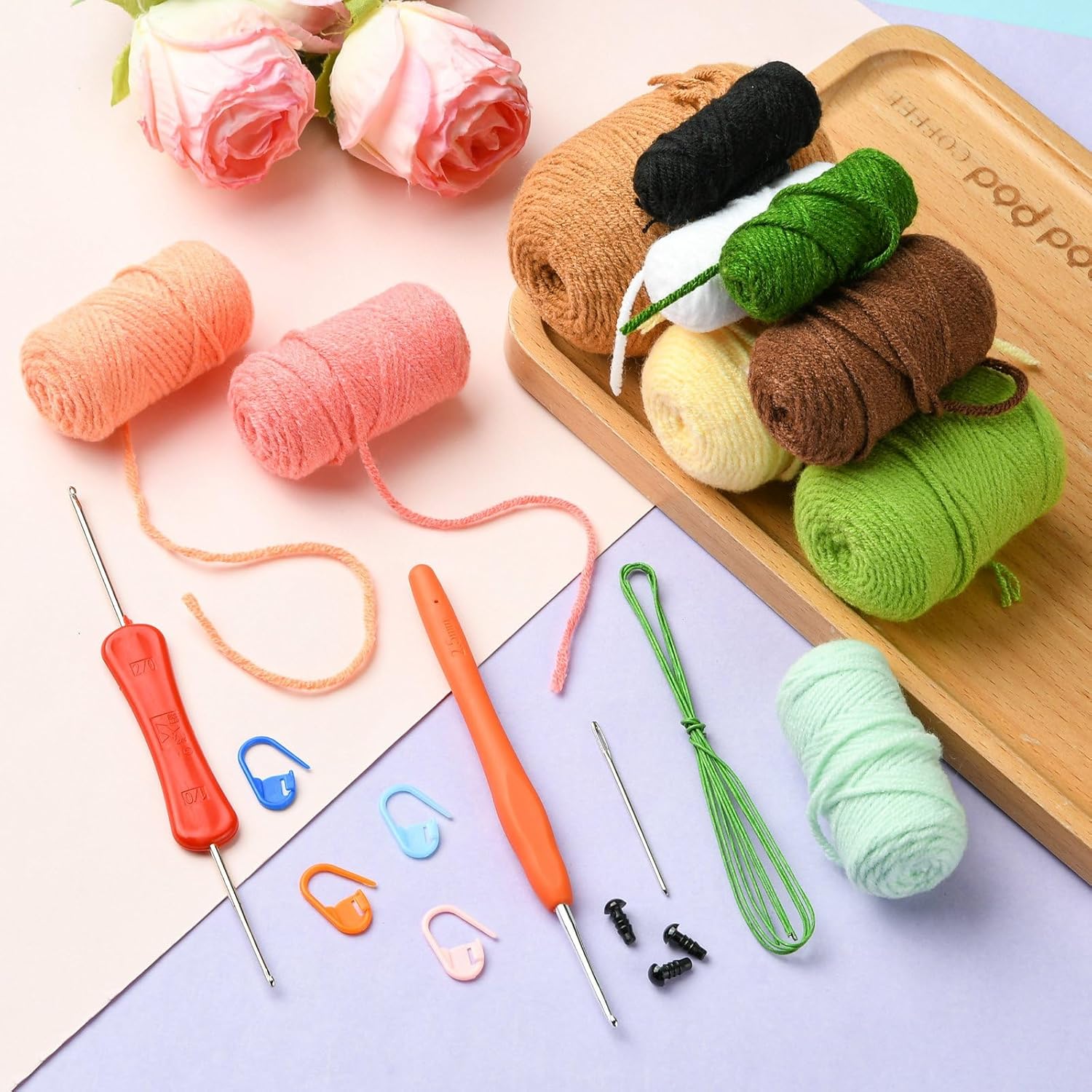 LiQunSweet Mixed Styles Succulent Potted Crochet Kit DIY Wool Yarn Woven Lovely Plant Knitting Kits with Step-by-Step Video for Beginner Bag Keychain Decoration