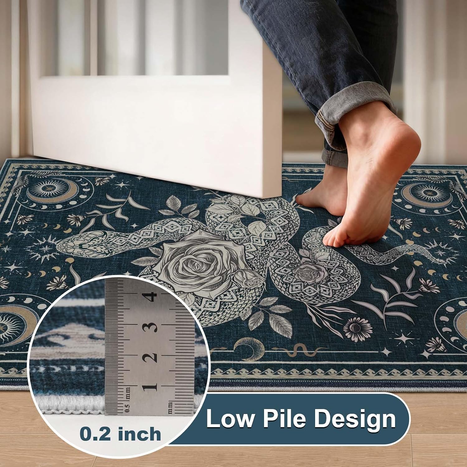 Yinhua Snake Living Room Rug 5x7 Rug Washable Gothic Rugs Non Slip, Soft Area Rugs Low Pile, Faux Wool Goth Carpet for Living Room, Bedroom, Dining Room, Dark Blue - Image 6