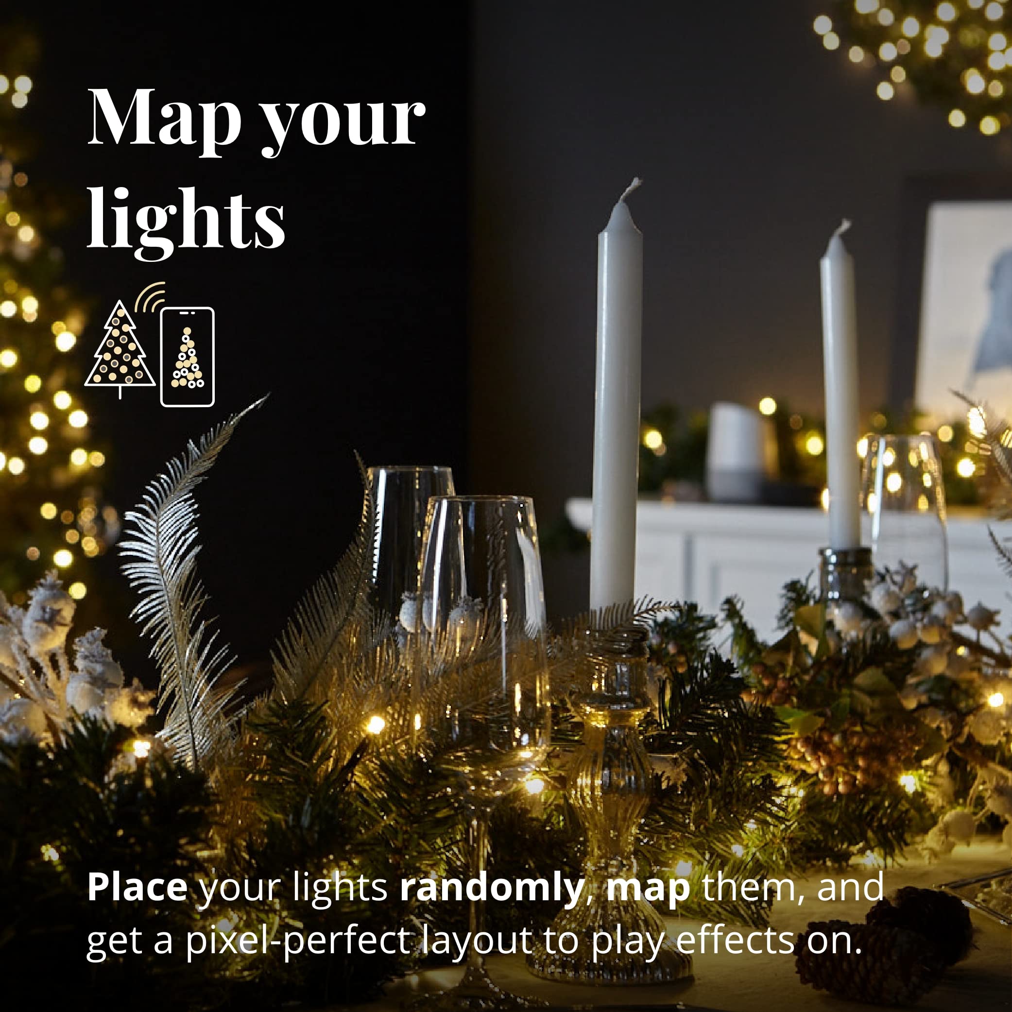 Twinkly Wieniec na drzwi sterowany aplikacją z 50 diodami RGB + białymi diodami LED, zielony kabel - edycja specjalna - dekoracja bożonarodzeniowa do wnętrz - generacja II