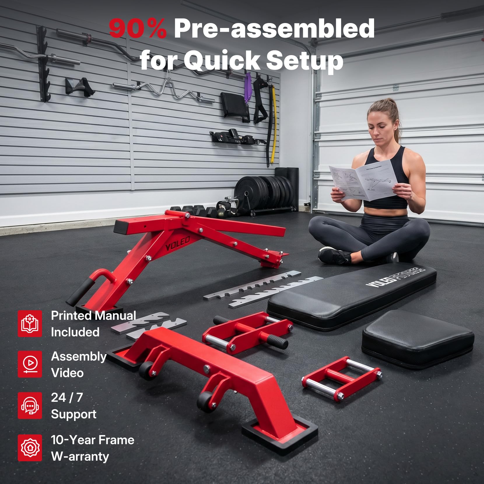 YOLEO Hantelbank Verstellbar bis 1050KG, ASTM-zertifizierte Fitnessbank für Home Gym, Schrägbank, Flachbank und Negativbank für Bankdrücken, 90% Vormontiert