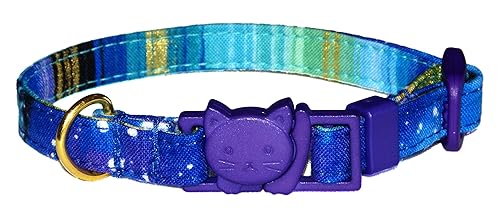 Miniatura 8 de Galaxy Cat Collar - Outer Space Cosmos of Blue and Purple - 100% Cotton - 38 Inch Wide - 2 Sizes Adjusts 6 to 8.5 or 7.5 to 12 Inches - Breakaway