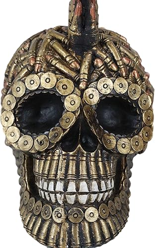 Miniatura 7 de Ebros Gift Steampunk - Carcasa de munición de la Guerra Mundial con calavera morphing de color dorado con conchas de bala punk Mohawk, figura de 8