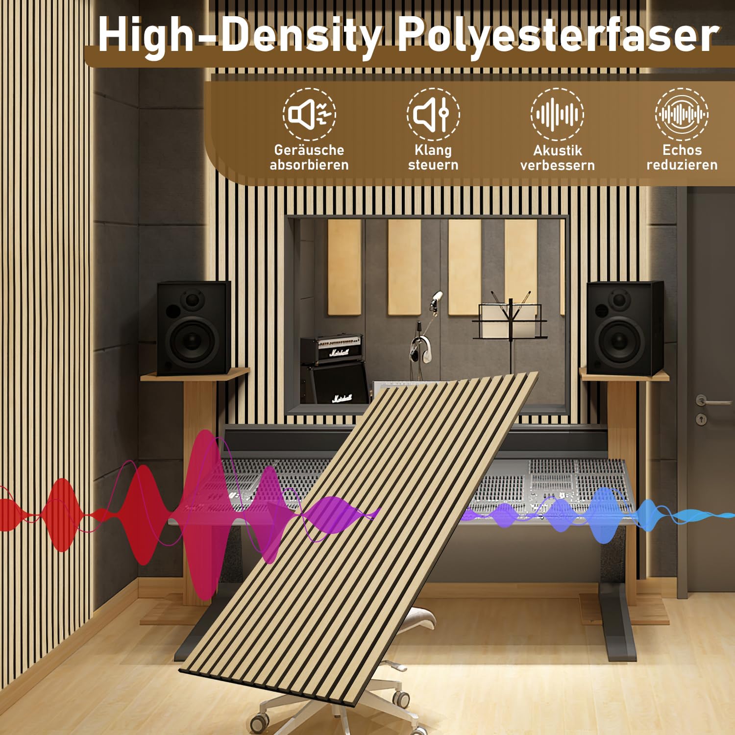 𝗝𝗮𝘆𝘀𝗲𝘂𝘄 Panneaux acoustiques en bois 2 pièces 120 x 60 cm, 2 panneaux de 120 x 60 cm, placage bois et feutre, revêtement mural pour studio et maison,bois brut