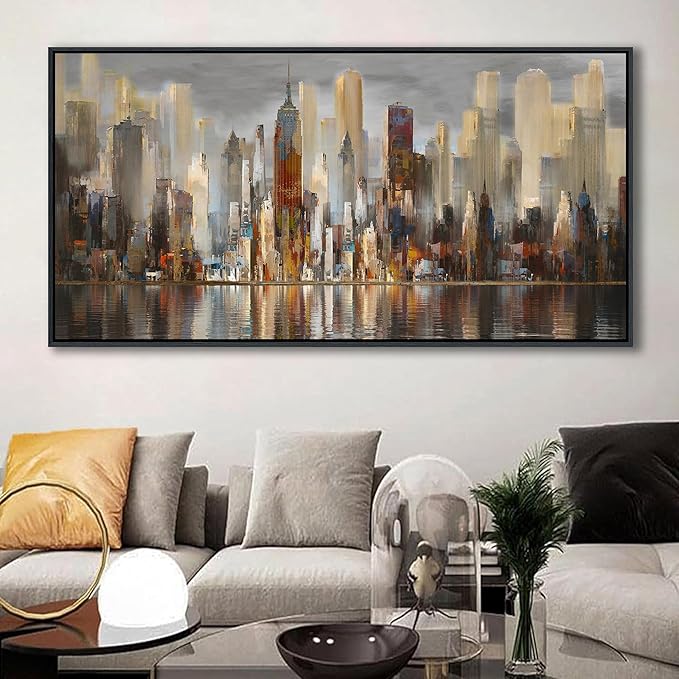 Abstract Brown New York City canvas Wall Art Framed Large…
