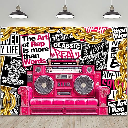 Miniatura 10 de HANYING HY070YL - Telón de fondo de hip hop de los años 90, música clásica retro, música rock, fotografía de moda, pancarta de fiesta de graffiti
