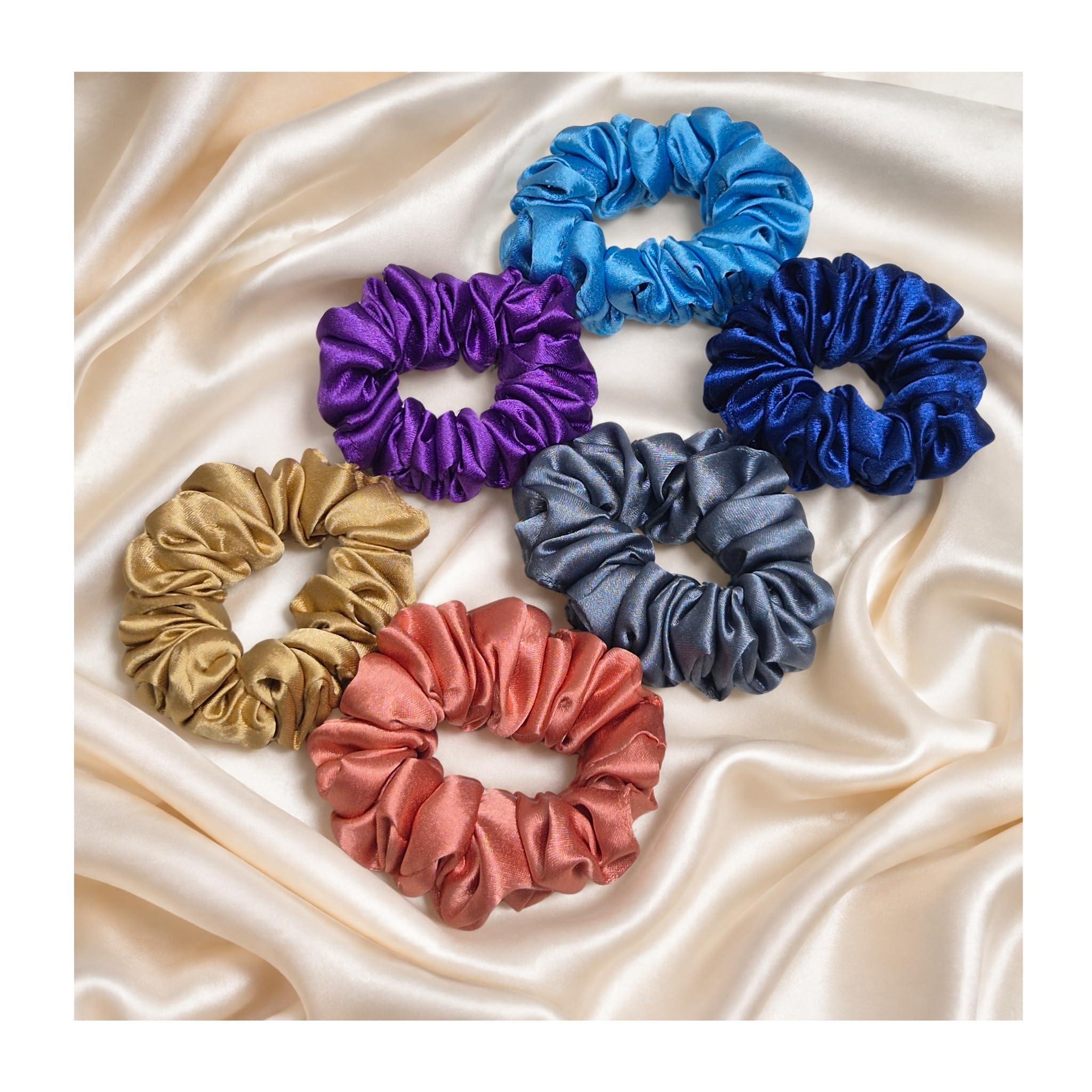 Satin Silk Scrunchies Set of 6 for Women & Girls | Soft Elastic Hair Ties | Anti-Hair Breakage Small Scrunchie Bands | Random Colours | Daily Wear Hair Accessories Gift Set-image-31