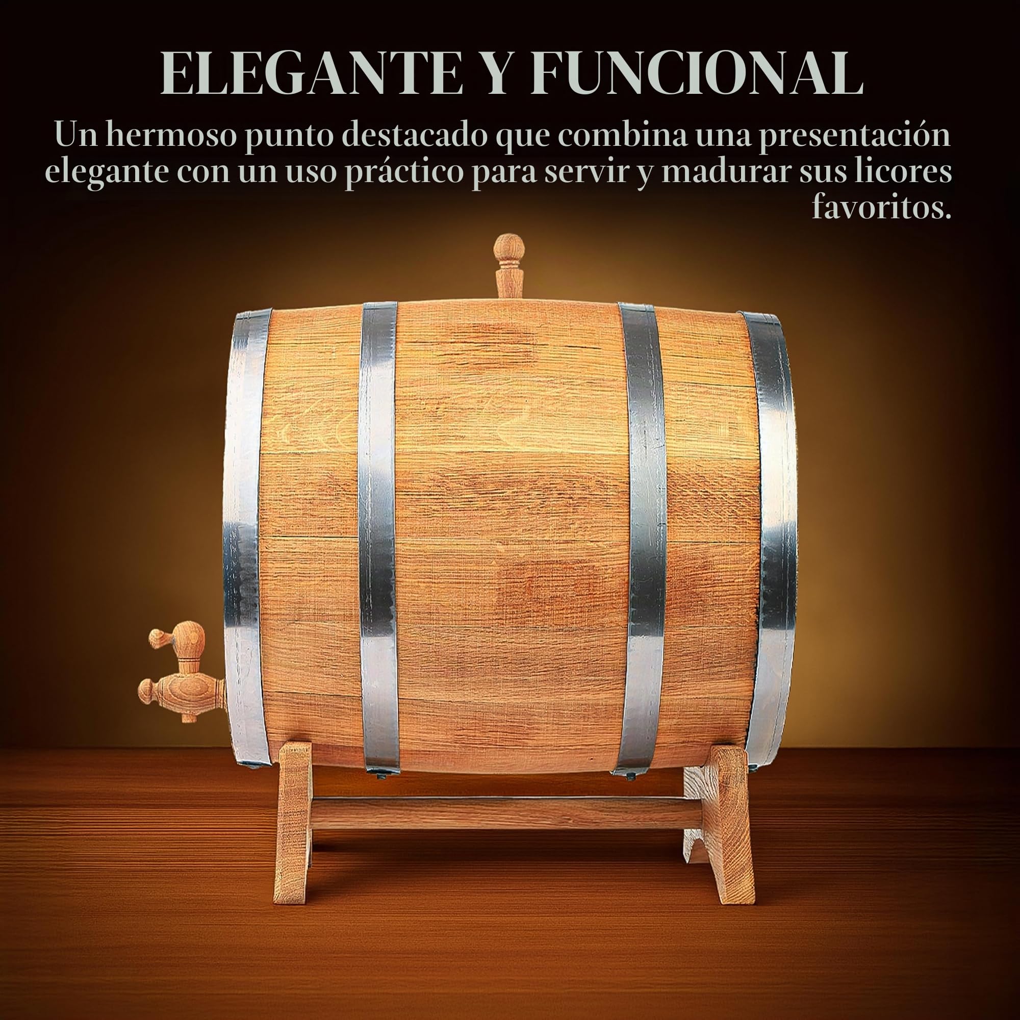 Barril de madera de roble natural 50L – Hecho a mano, ideal para vino, whisky, brandy y más, con soporte, tapón y grifo, barril de madera Barril de roble de 50 litros