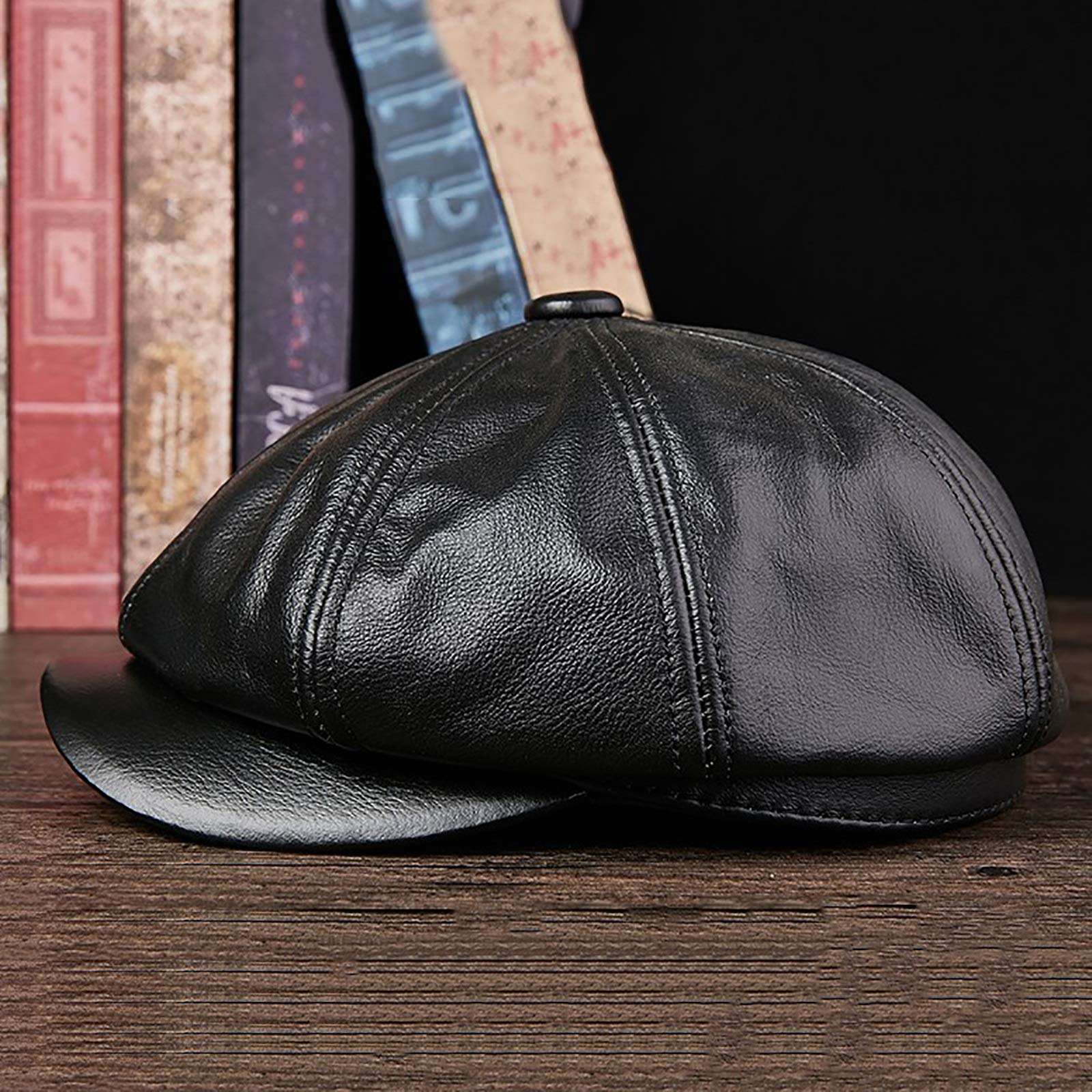 G&F Uomini Pelle Cappello Berretto Ivy Caps Pelle Bovina Cappello Strillone Autunno Inverno (Color : Black, Size : 55-56)