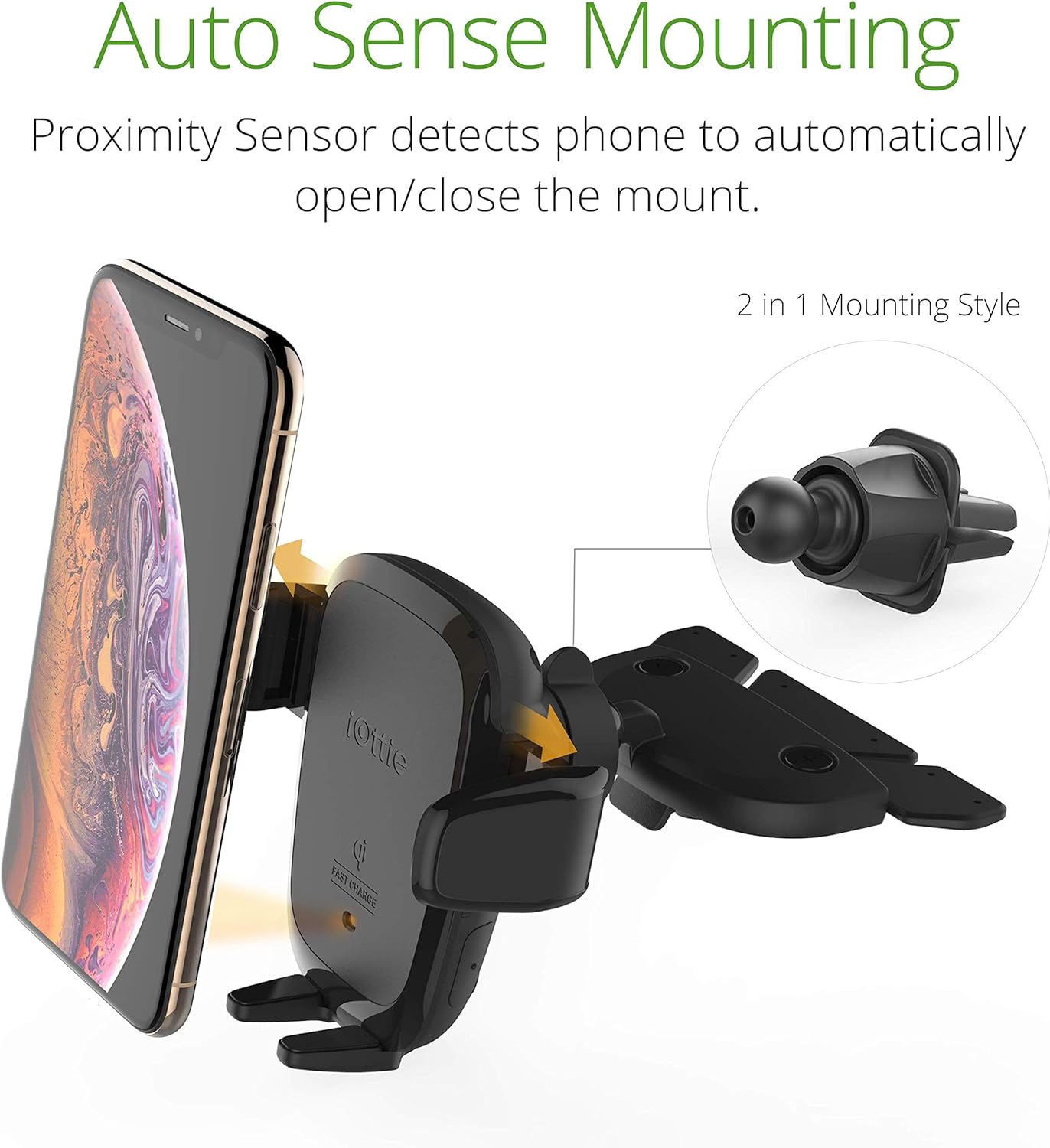 Amazing 🔥 iOttie Wireless Car Charger Auto Sense Qi Charging Automatic Clamping CD + Air Vent Combo Phone Mount for iPhone, Samsung Galaxy, Huawei, LG, Smartphones
