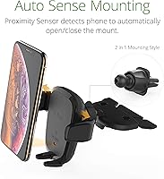 Vista 5 de iOttie Auto Sense Qi Cargador inalámbrico para automóvil + base de montaje adicional, sujeción automática de CD de carga inalámbrica y soporte