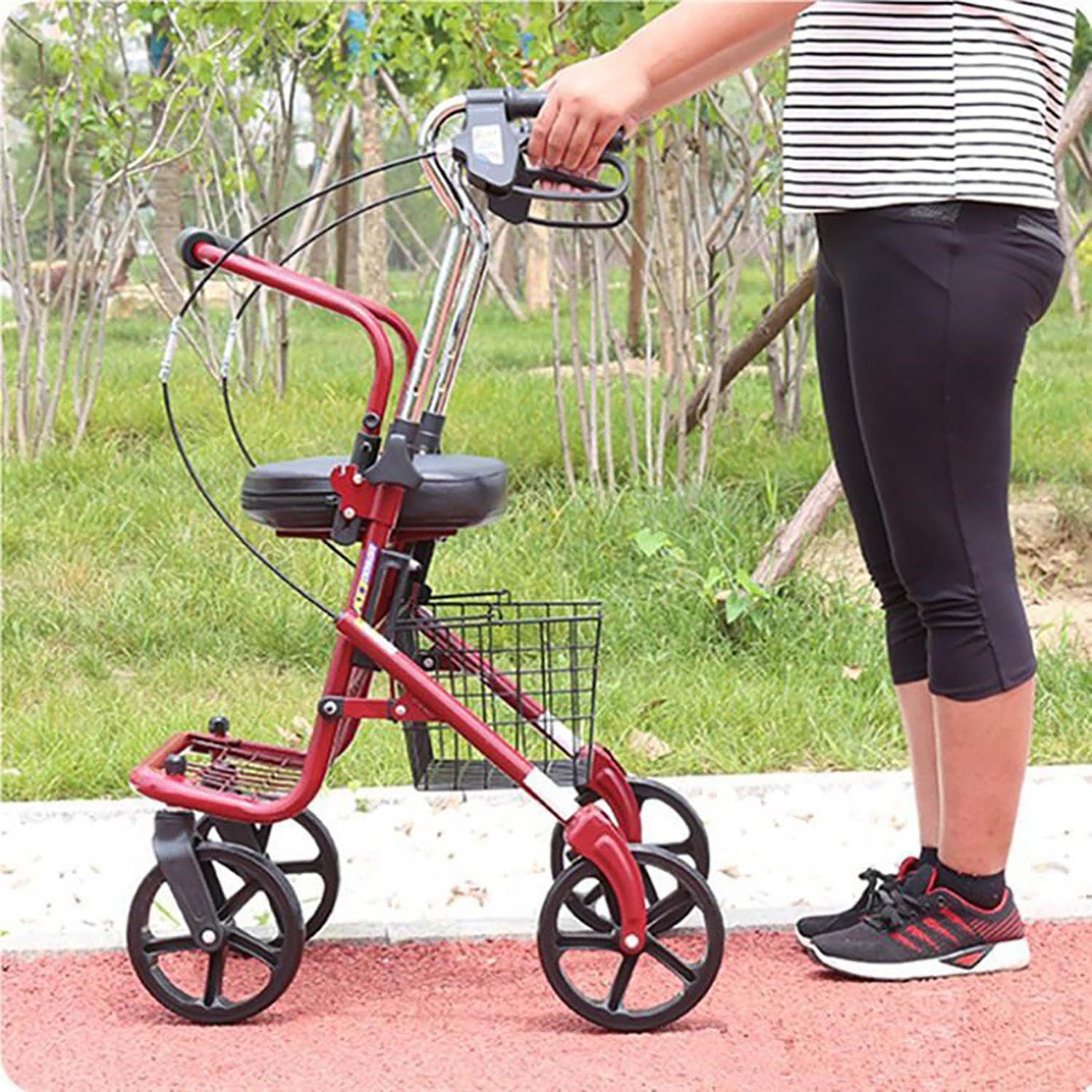 Silla portátil de movilidad – Carrito de viaje plegable para ancianos y personas mayores con asiento (ligero y ahorra espacio)